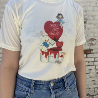 Ivory shirt with "Girls I Met Online" Graphic